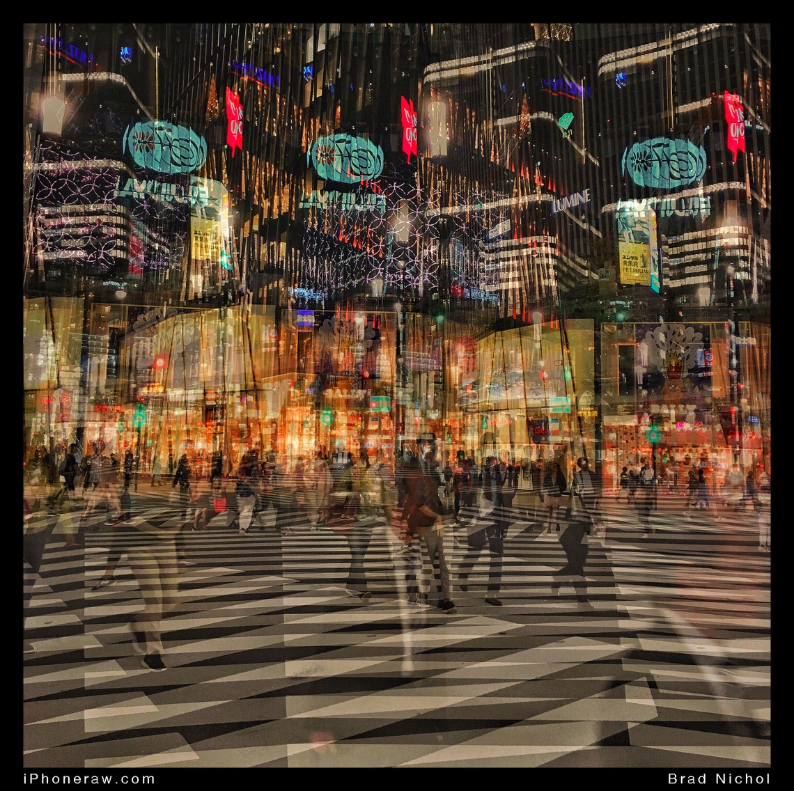 Multiple exposure, Tokyo plaza crossing, Tokyo Ginza district.